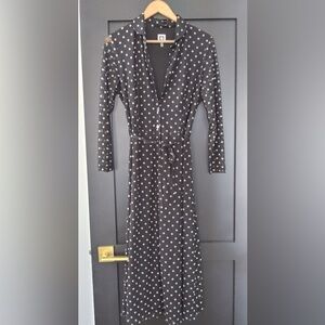 Anne Klein Black and White Polka Dot Long Sleeve Dress